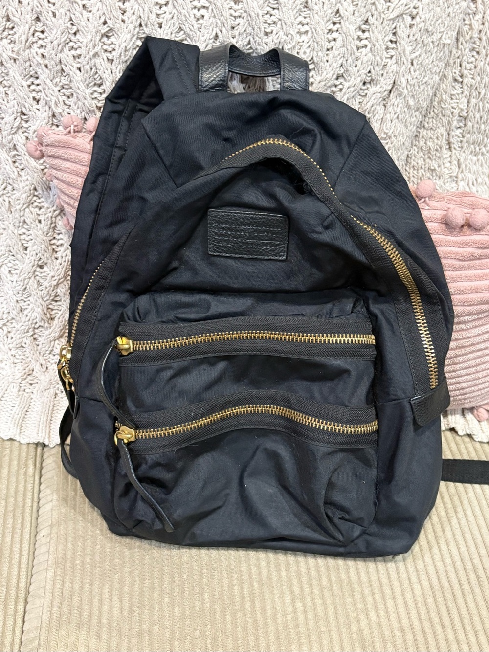 Vintage MARC BY MARC JACOBS Black Nylon Backpack with Gold Zippers - Damaged